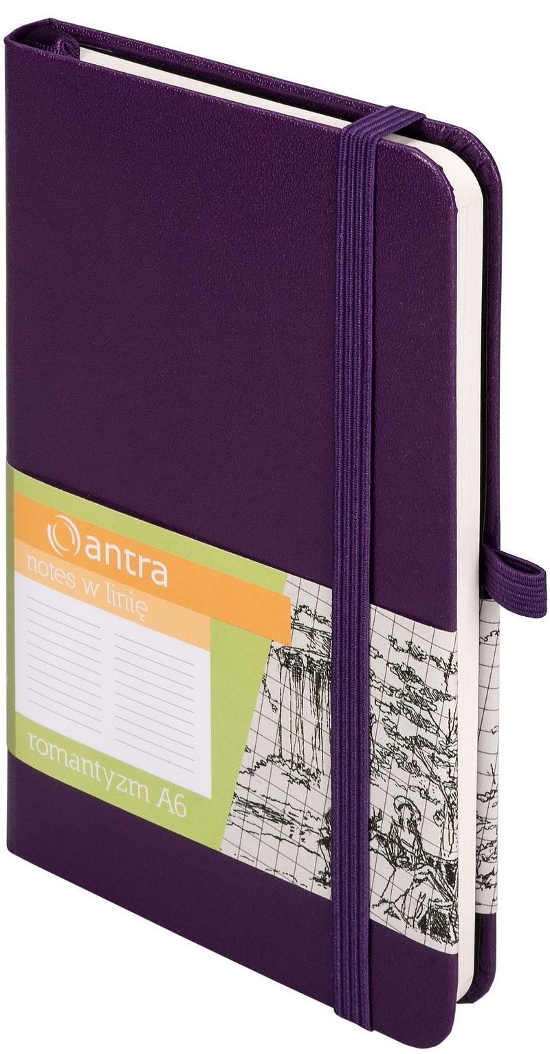 Notes A6 kieszonkowy z gumką ROMANTYZM LINIA FIOLETOWY