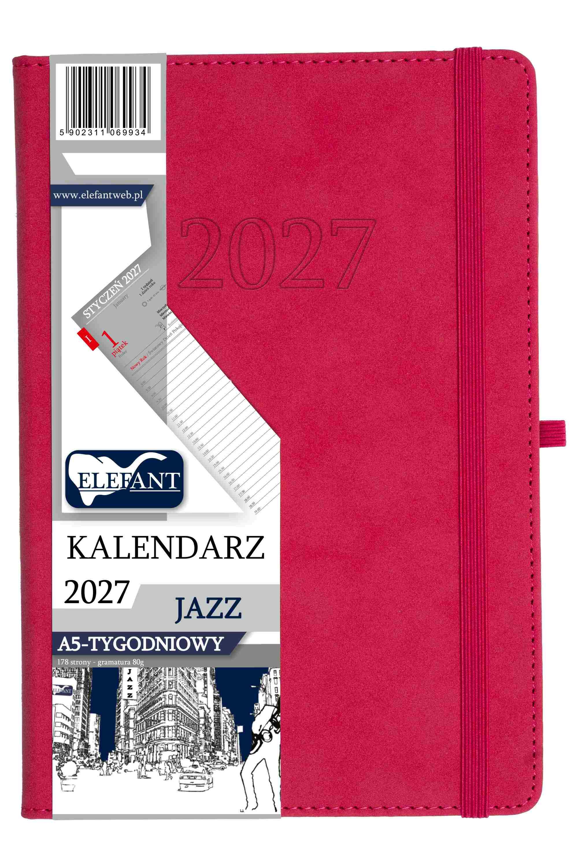 Kalendarz 2027 Jazz A5 tygodniowy różowy