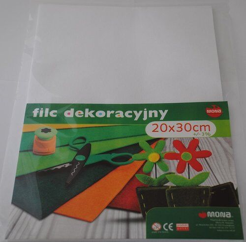Filc w arkuszach 20cm x 30cm. Kolor biały 5 sztuk