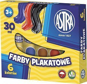 Farby plakatowe w tubie 6 kolorów, 30 ml