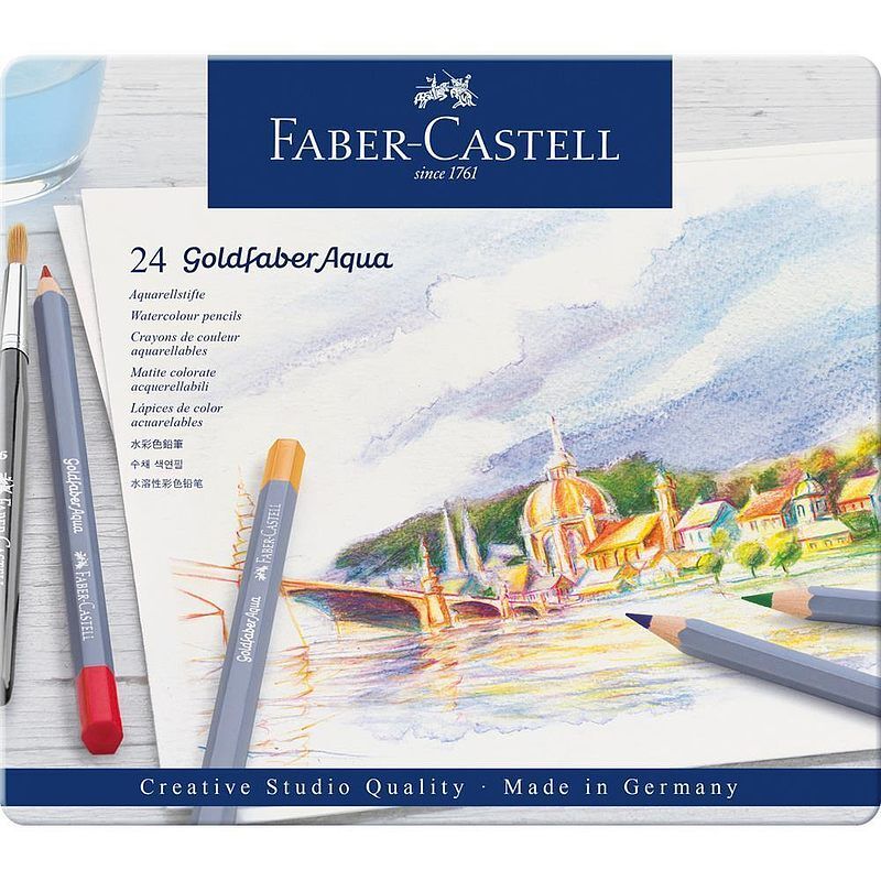 Kredki akwarelowe faber-castell goldfaber aqua 24 kolory opakowanie metalowe
