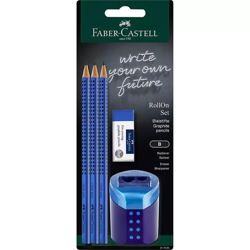 Zestaw grip niebieski faber-castell   3 ołówki + gumka + temperówka blister