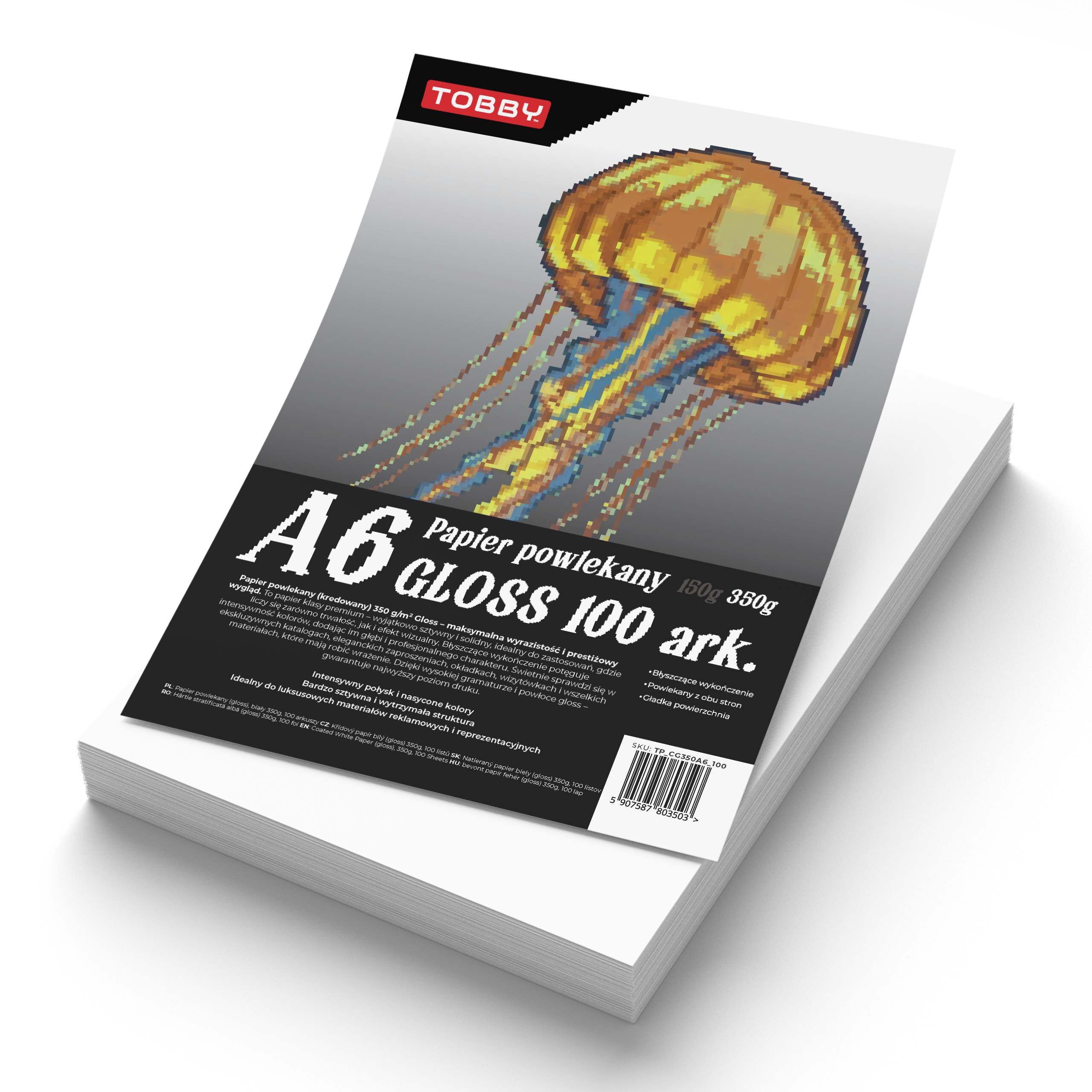 Papier A6 powlekany kredowany gloss 100 ark.350g