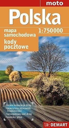 Polska kody pocztowe. Mapa samochodowa w skali 1:750 000