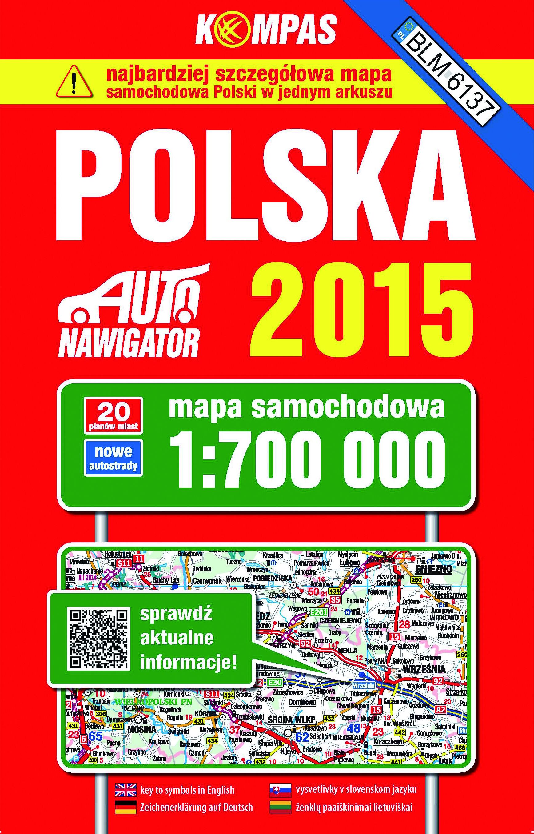 Polska 2015 mapa samochodowa 1: 700 000 twarda