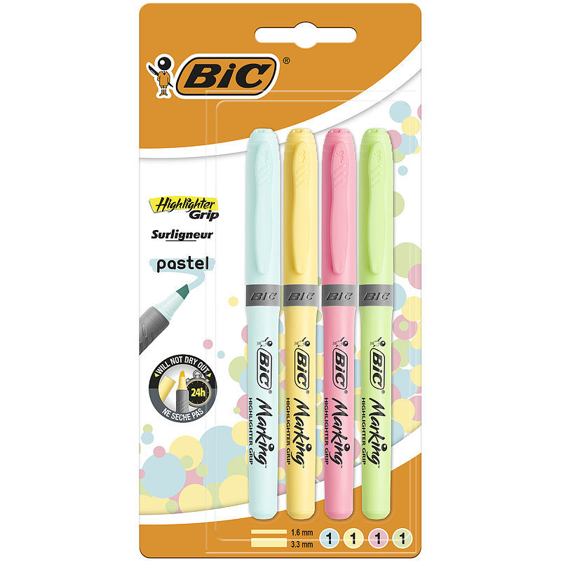 Zakreślacz bic highlighter grip pastel mix blister 4szt