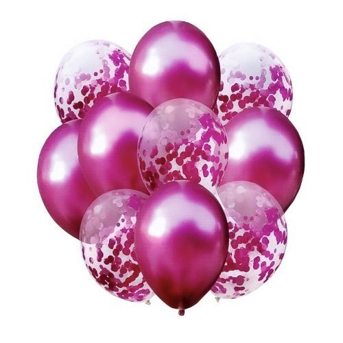 Zestaw balonów metalik z konfetti BORDO