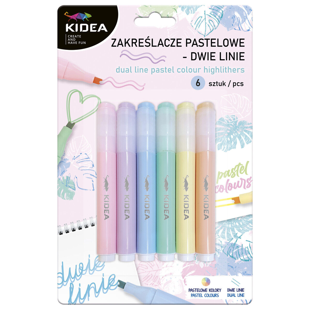 Zakreślacz pastelowy dwie linie Kidea 6 kolorów