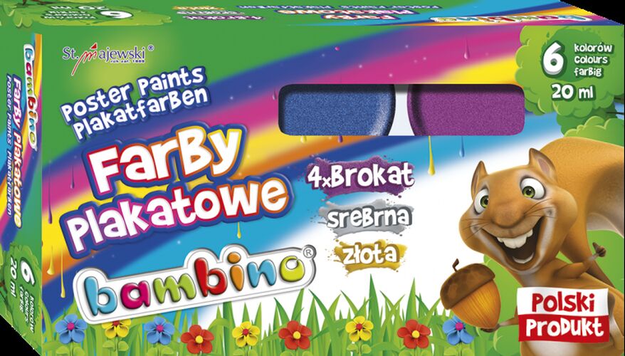 Farby plakatowe Bambino 6 kolorów 20ml brokat