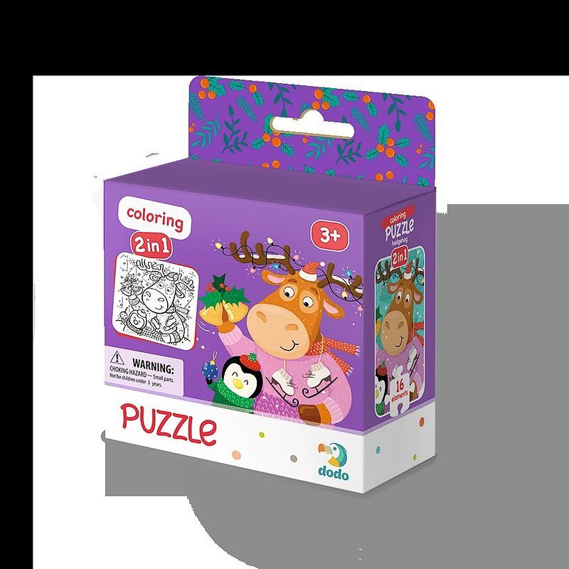 Puzzle 16 z kolorowanką renifer i pingwin dop300353