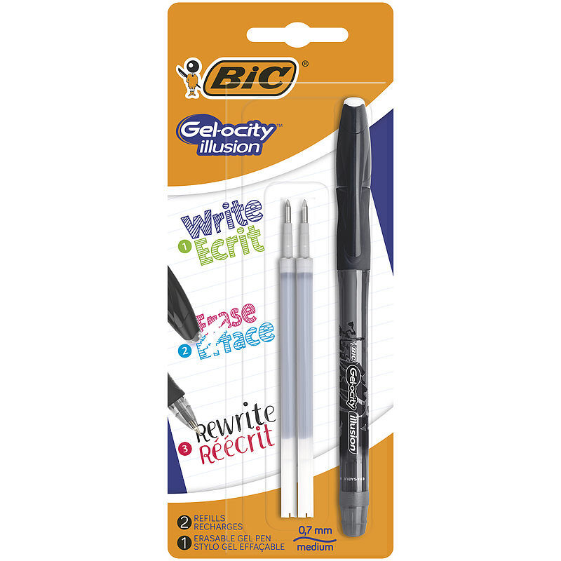 Długopis wymazywalny gel-ocity illusion bic czarny blister 1+2szt