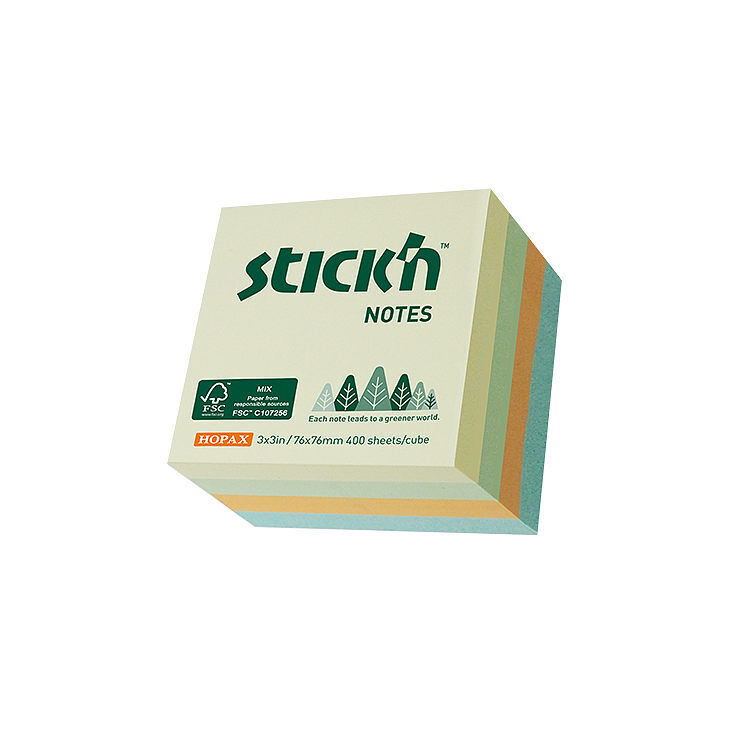 Notes kostka fsc 76x76mm pastel żół/ziel/pom/nieb 400 kartek