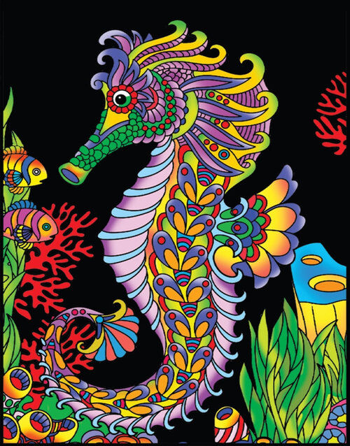 Kolorowanka Welwetowa Colorvelvet 47x35 cm Konik Morski + 12 flamastrów Carioca