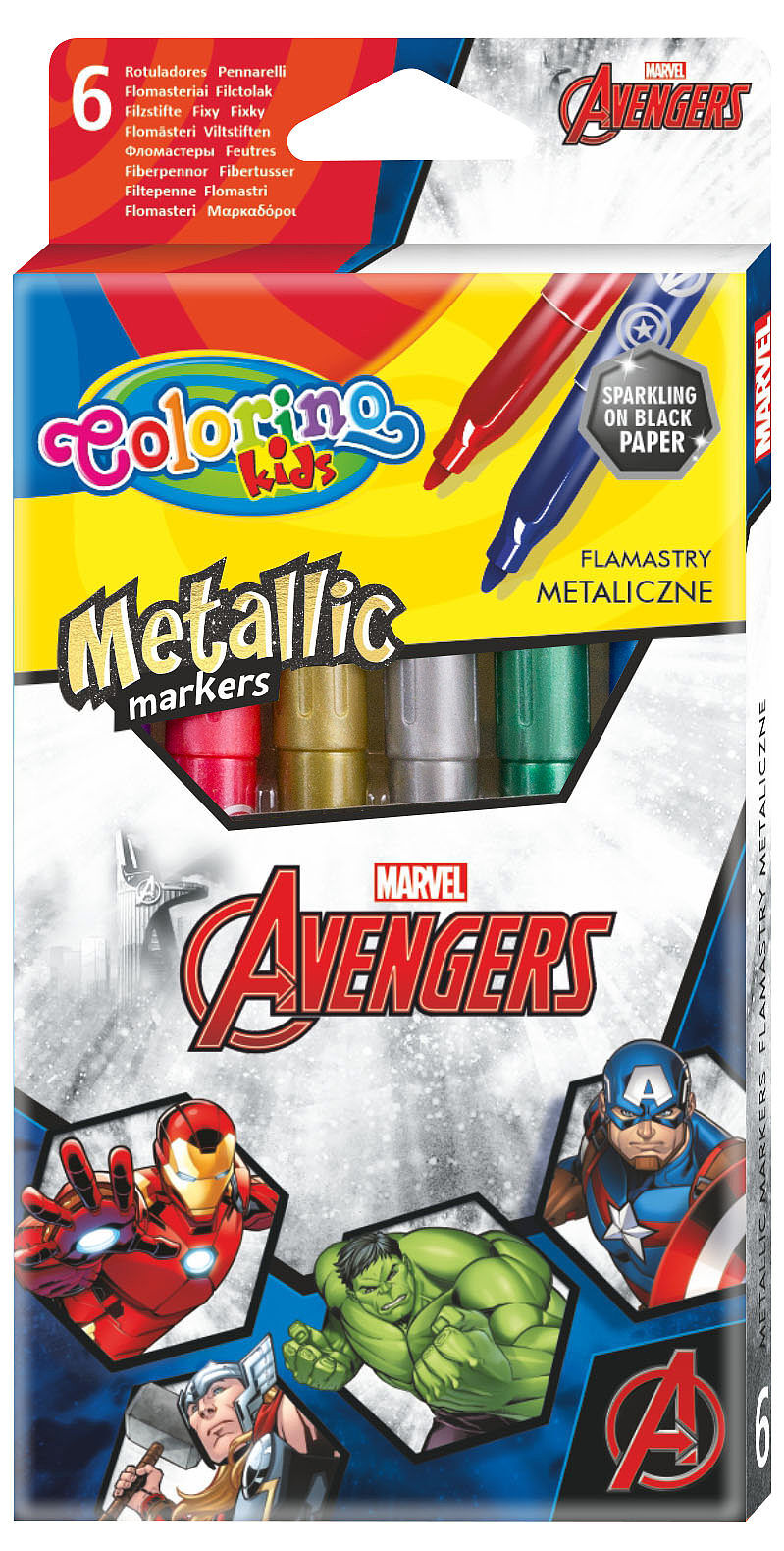 Flamastry metaliczne colorino kids 6 kolorów avengers