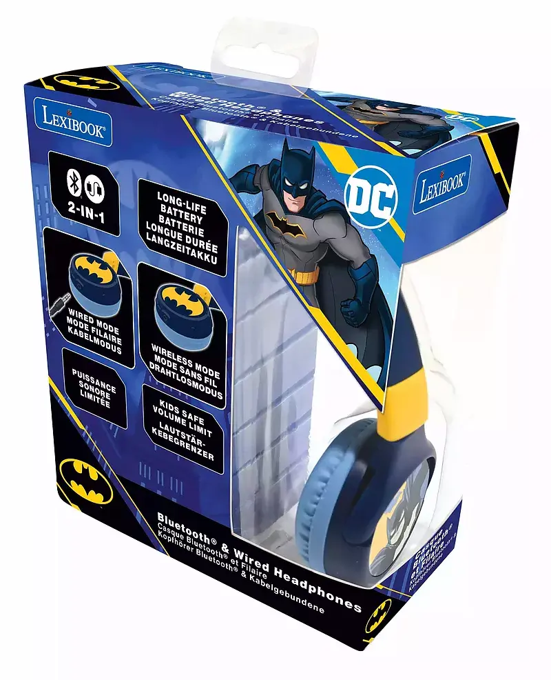 Składane słuchawki batman 2 w 1 bluetooth i przewodowe z zabezpieczeniem głośności dla dzieci hpbt010bat
