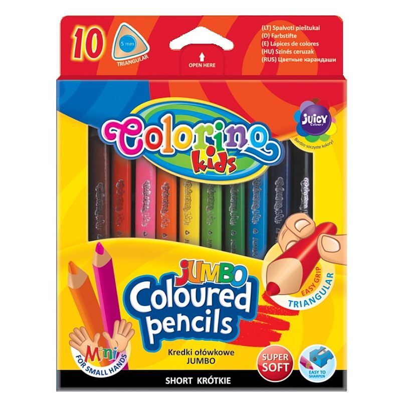Kredki colorino kids ołówkowe trójkątne jumbo z temperówką 10 kolorów