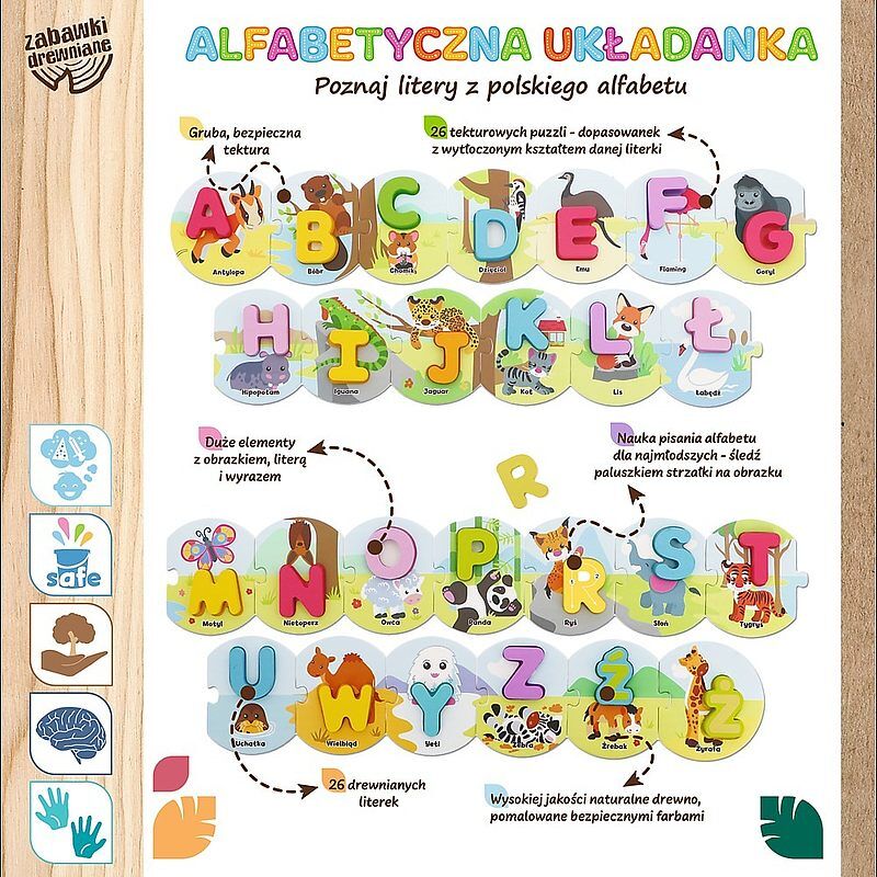 Zabawka drewniana alfabetyczna układanka 61707