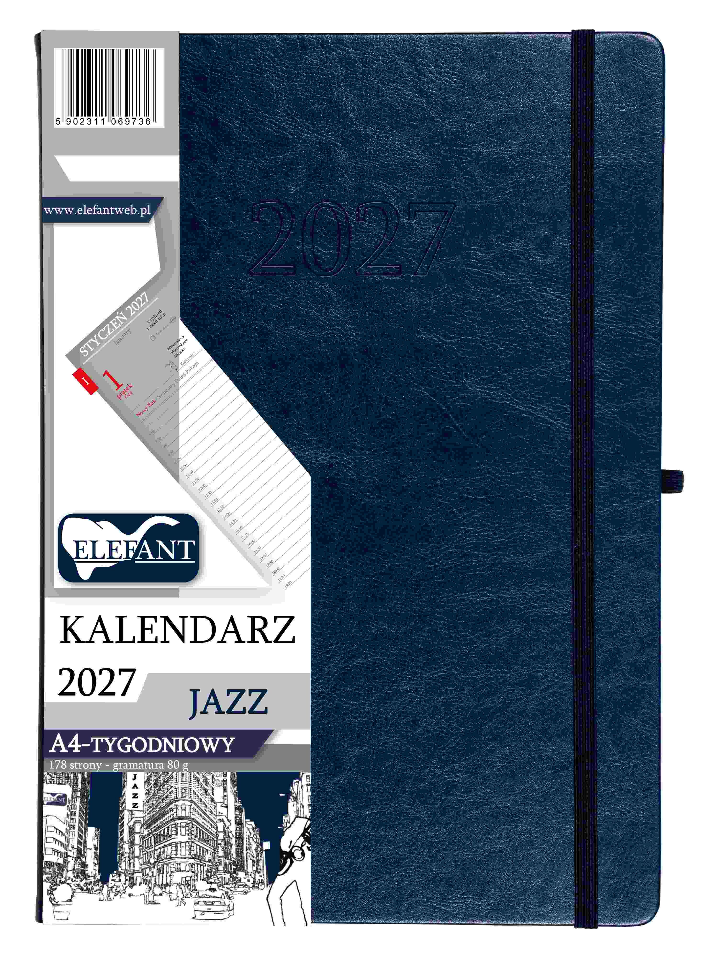 Kalendarz 2027 Jazz A4 tygodniowy granatowy