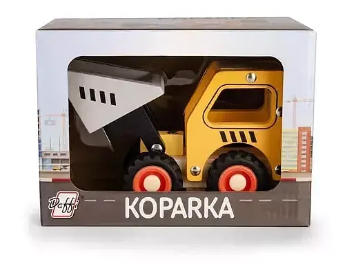 Drewniane auto z oponami - koparka