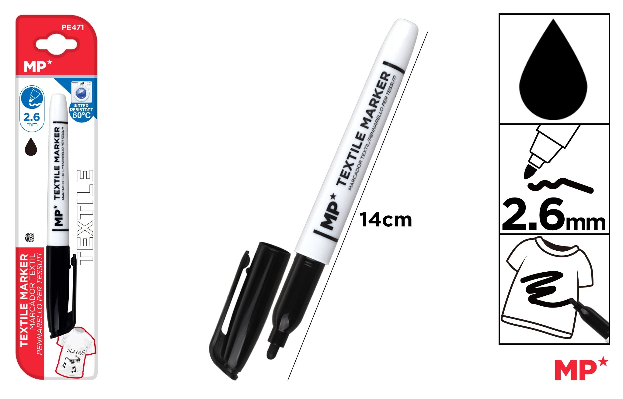 Marker do tkanin czarny MP 2.6mm 1szt.blister