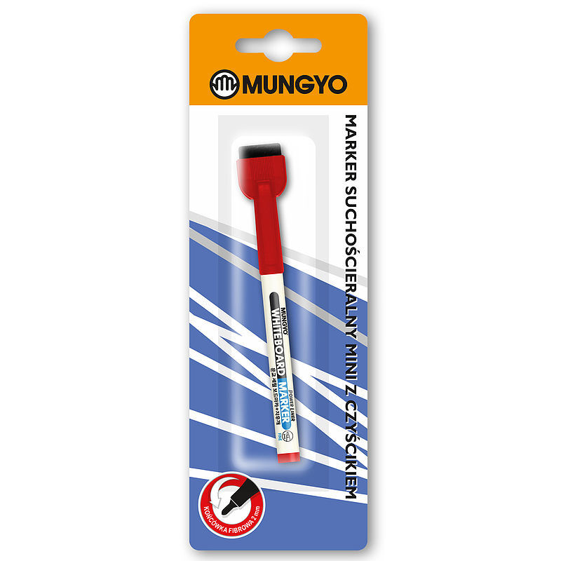 Marker suchościeralny mini z czyścikiem czerwony mungyo blister