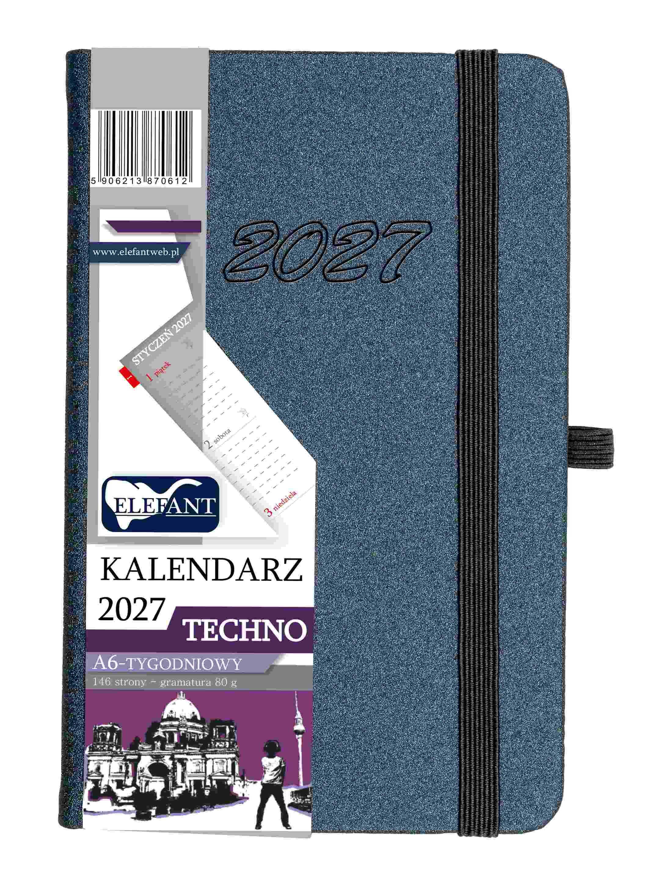 Kalendarz 2027 Techno A6 tygodniowy grafitowy