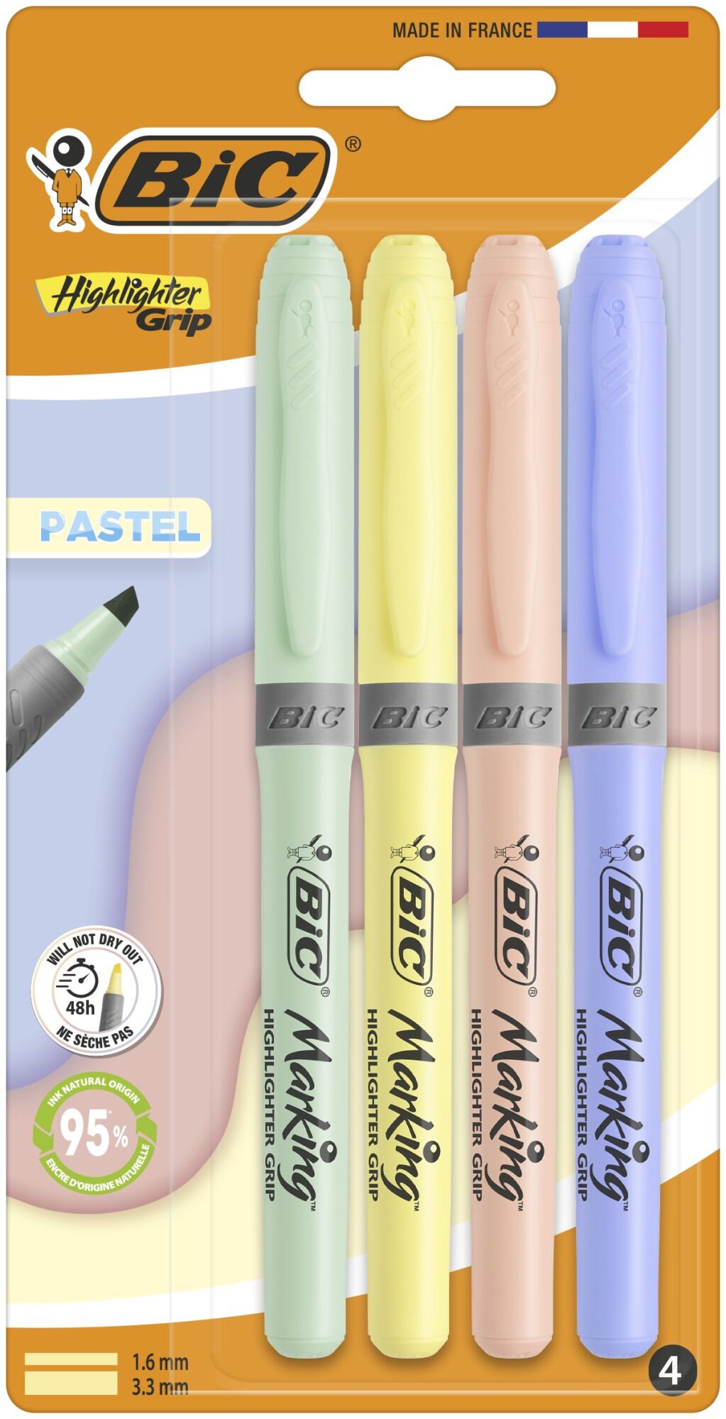 Zakreślacz BIC Pastel Mineral Tones Highlighter Grip blister 4 kolory