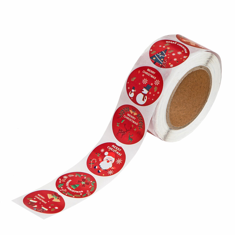 Naklejki na rolce Christmas Red Gold 2,5cm 500szt.