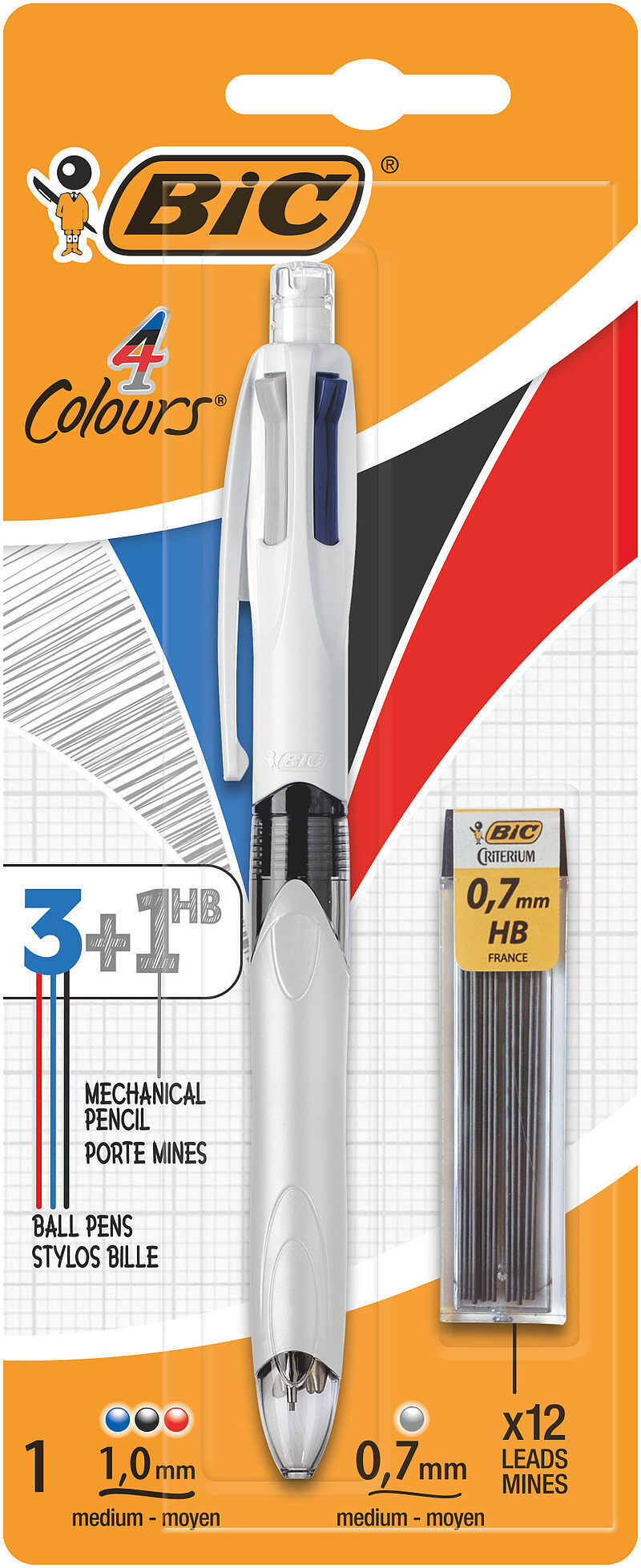 Długopis 4 colours + refill bic +12 szt. Grafitów blister