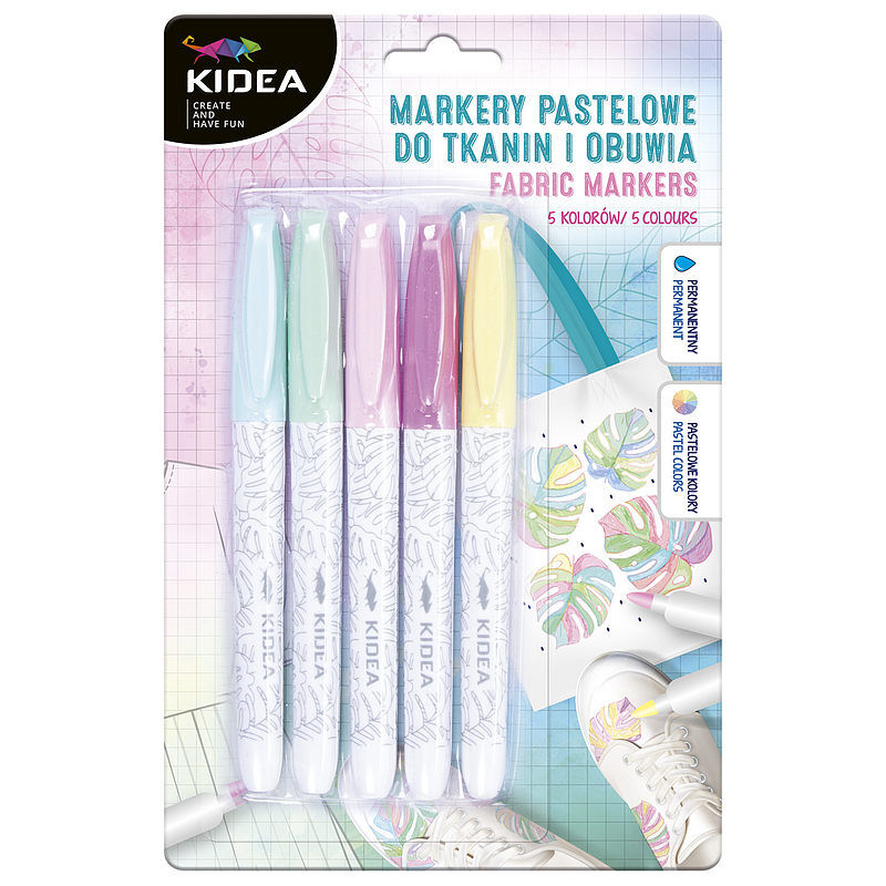 Markery pastelowe kidea do obuwia i tkanin 5 kolorów