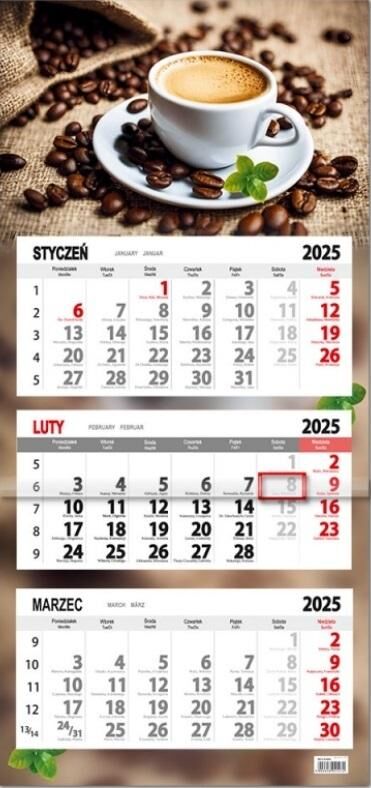 Kalendarz 2026 trójdzielny SB12-7 Kawa