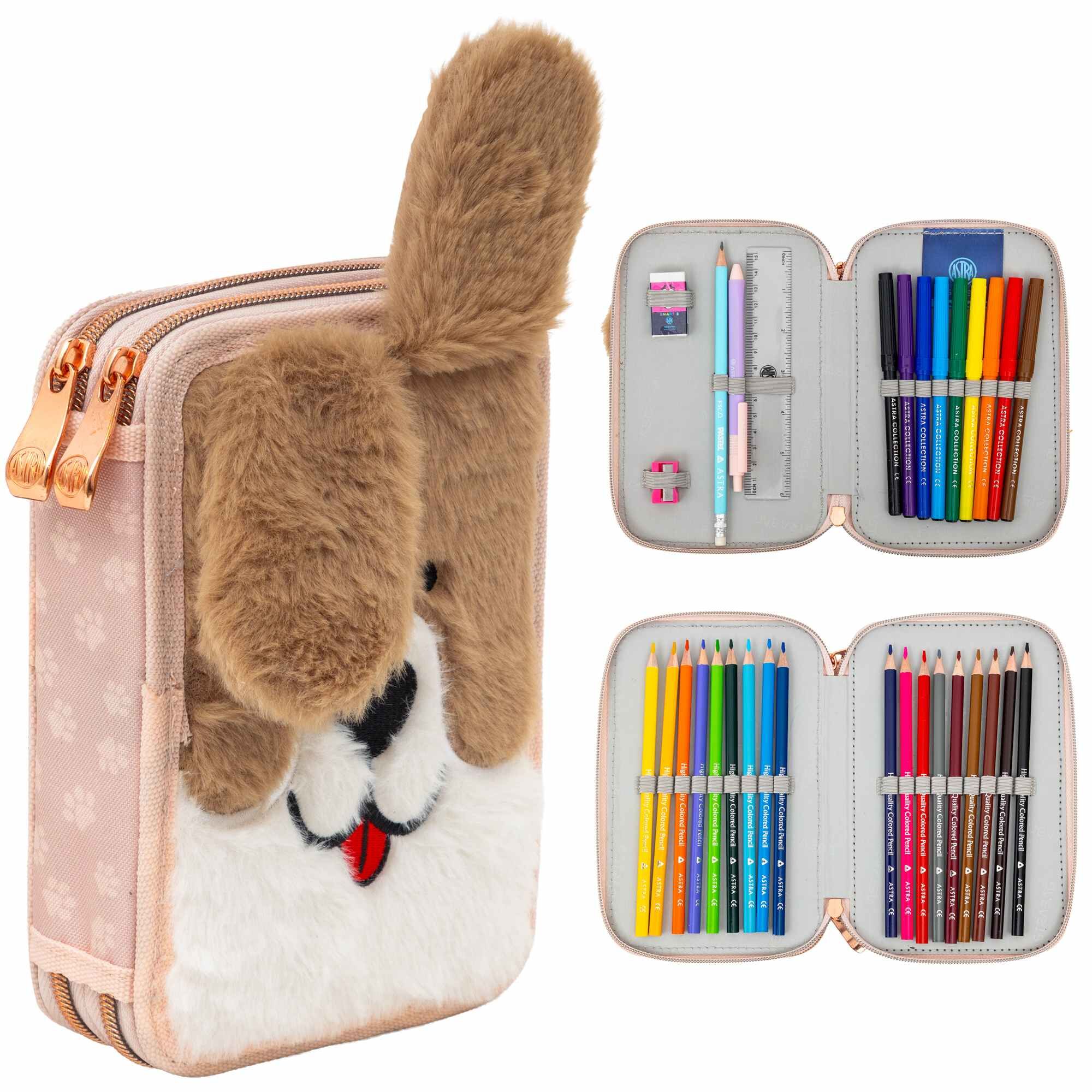 Piórnik 2-komorowy z wyposażeniem Astrabag Fluffy Puppy