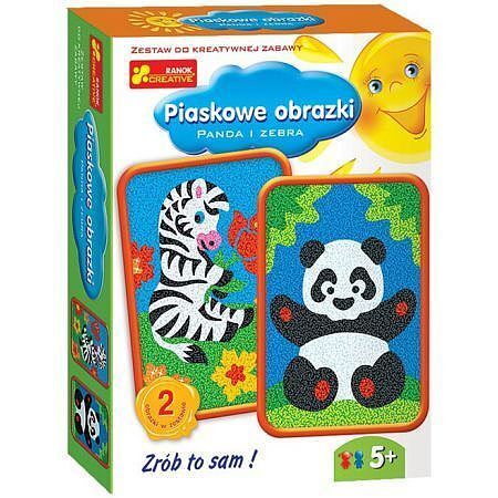 Piaskowe obrazki panda i zebra