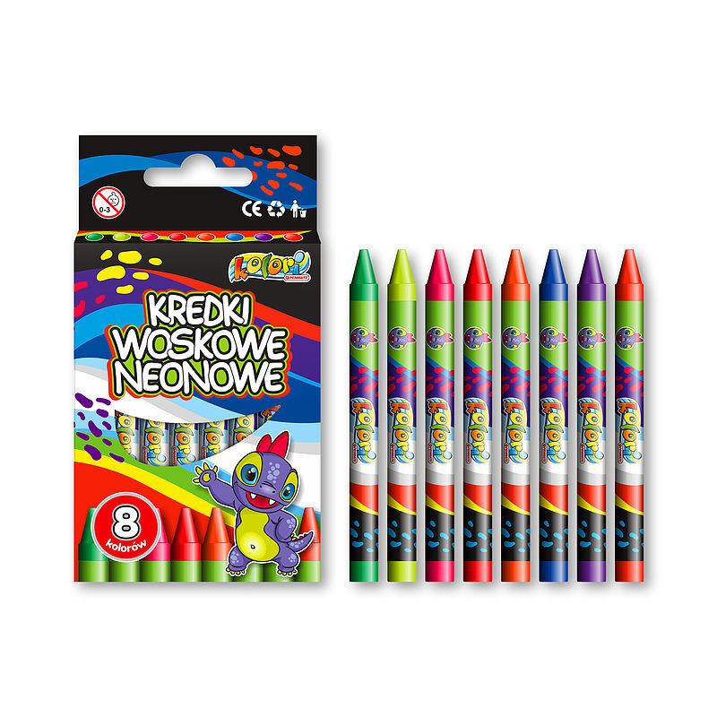 Kredki woskowe neonowe dino penmate kolori premium 8 kolorów