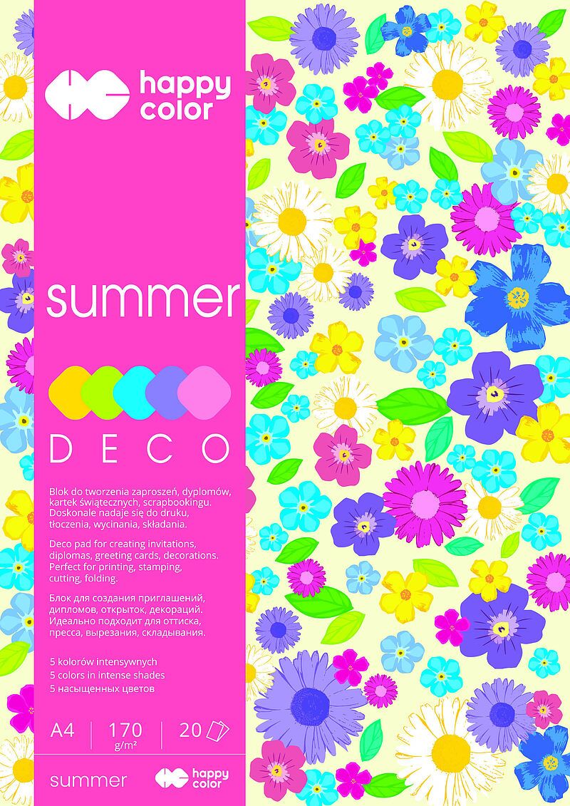 Blok happy color deco summer a4 5 kolorów 20 arkuszy 170g letni