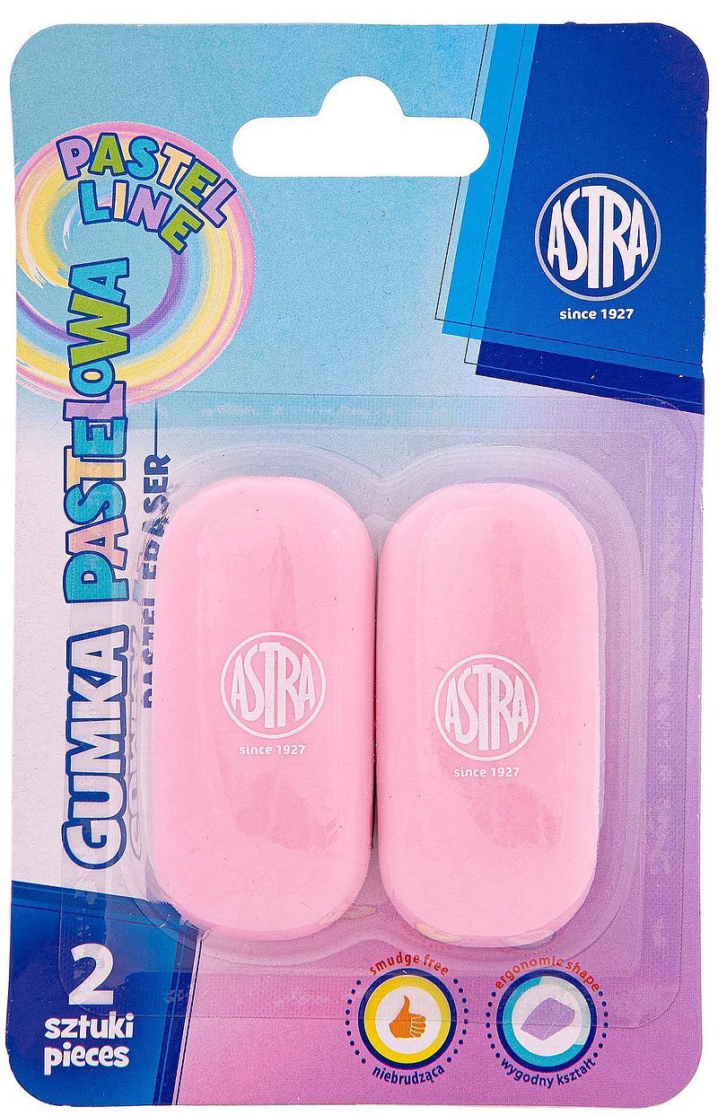 Gumka owalna pastelowa astra blister 2 sztuk