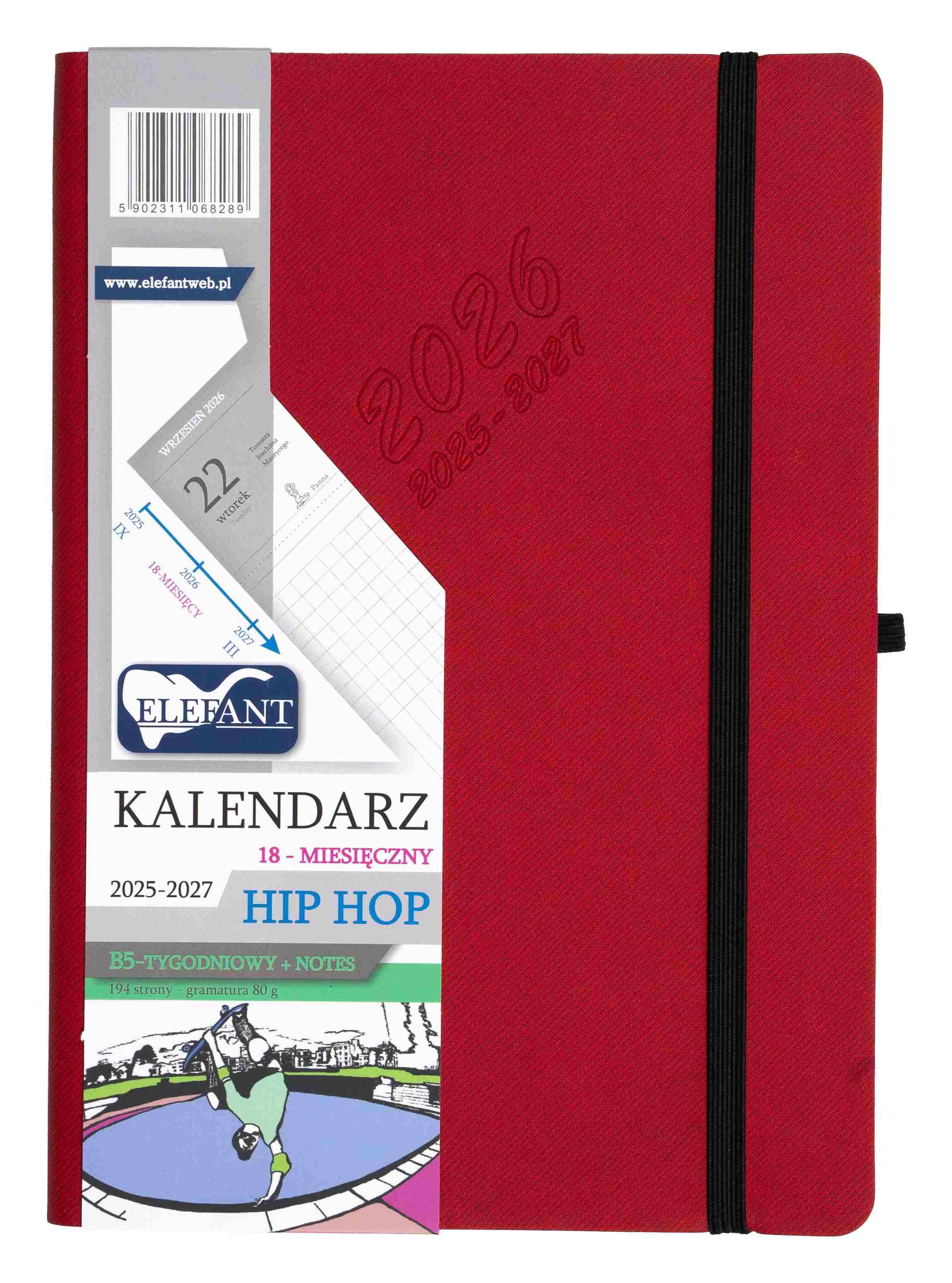 Kalendarz 2026 18 m-cy. Hip hop B5 tygodniowy czerwony