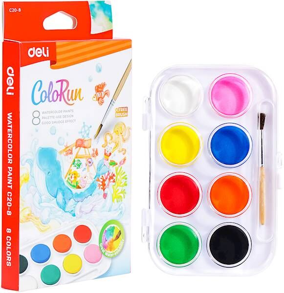Farby akwarelowe ColoRun 8 kolorów + pędzelek