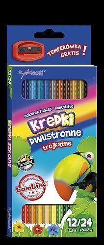 Kredki szkolne Bambino trójkątne dwustronne 12 sztuk/24 kolory + temperówka