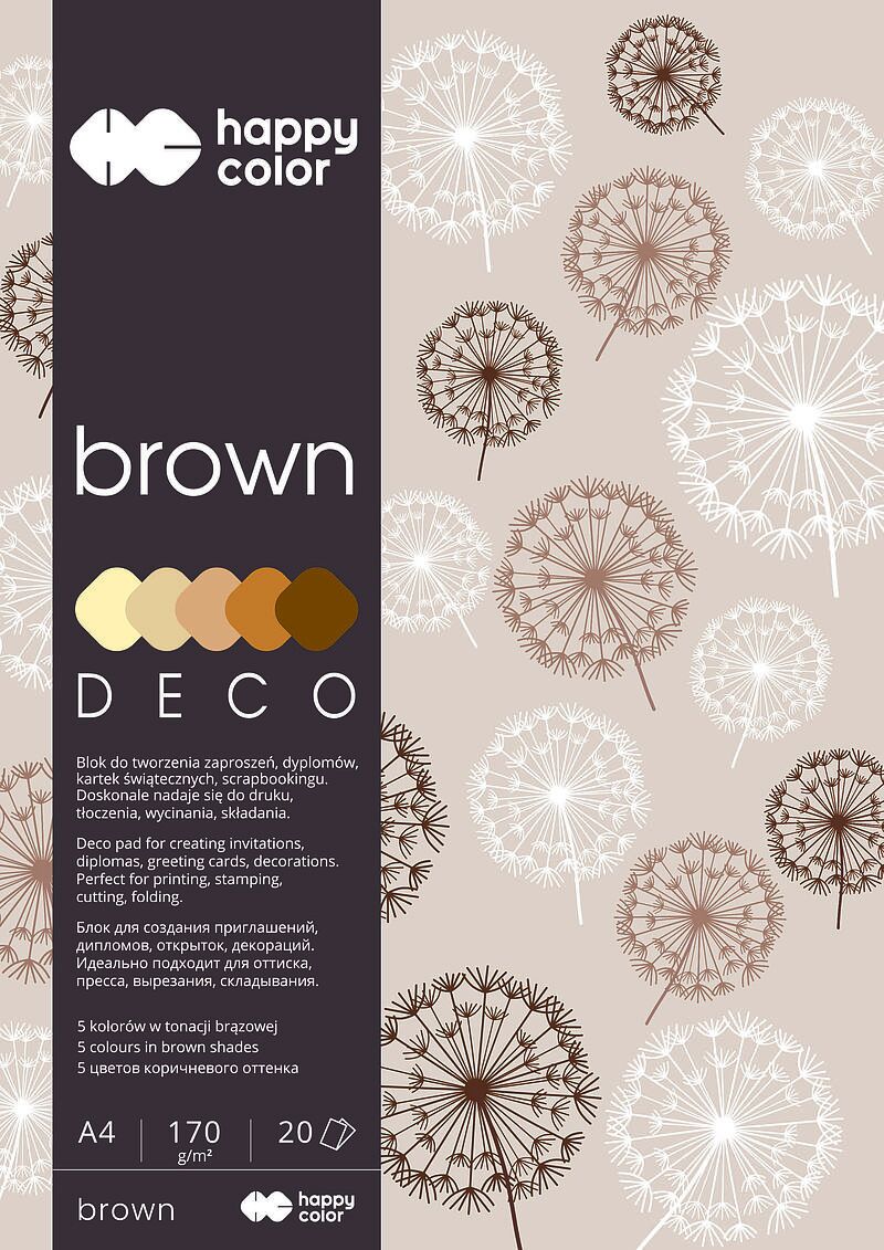 Blok happy color deco brown a4 5 kolorów 20 arkuszy 170g, tonacja brązowa