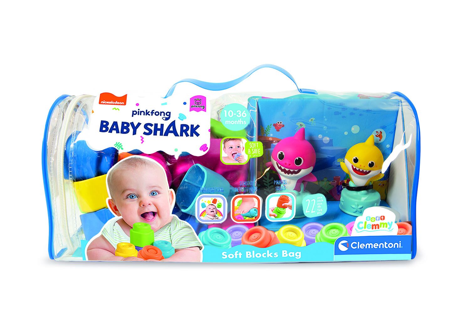 Klocki miękkie clemmy Baby shark w torbie 20 elementów 17428