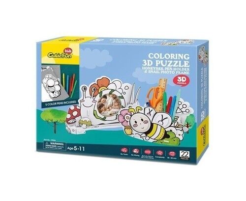 Puzzle 3D Piórnik pszczółka i ramka ślimak do kolorowania