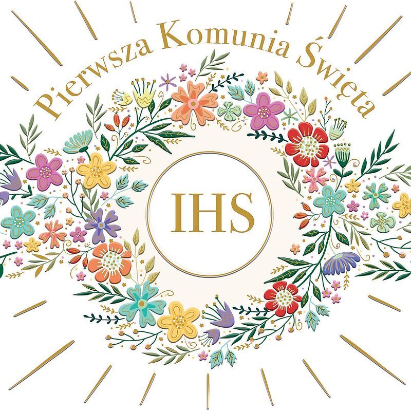 Karnet kw komunia hs tł wianek kolor