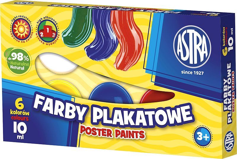 Farby plakatowe Astra 6 kolorów 10 ml