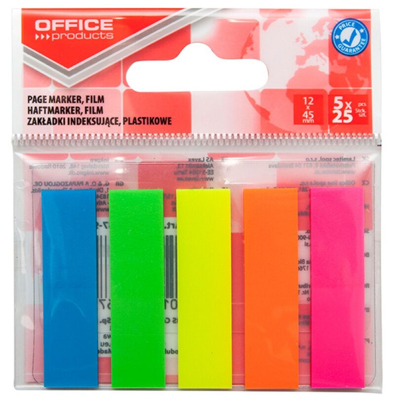 Zakładki indeksujące Office Products standard PP 12x45mm mix kolorów