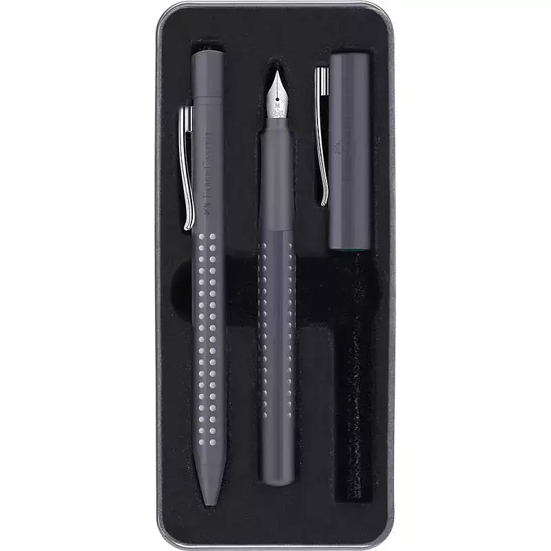 Zestaw prezentowy grip 2010 pióro wieczne + długopis dapple gray opakowanie metalowe faber-castell