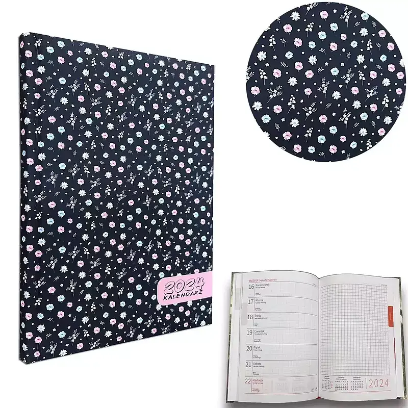 Kalendarz 2024 tygodniowy a5 soft touch stokrotki na granacie ev230057
