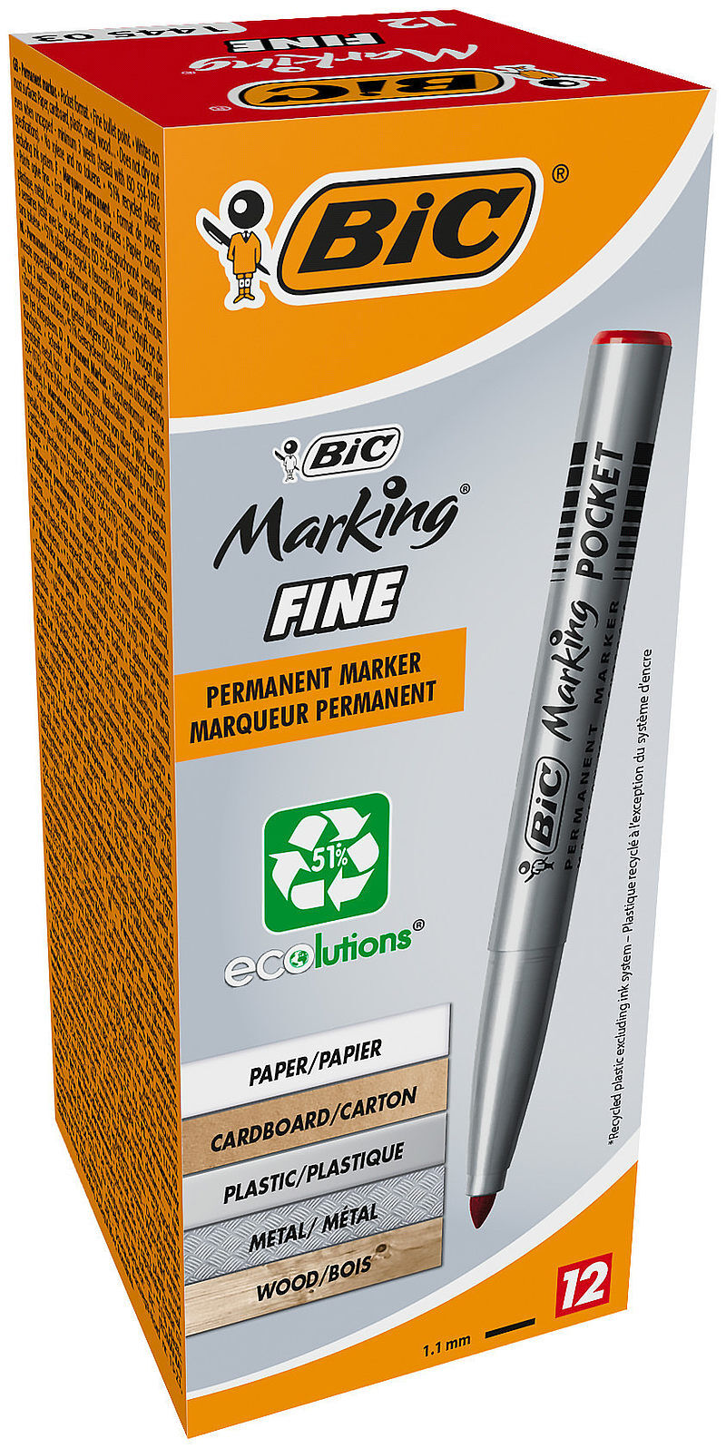 Marker pernamentny czerwony bic marking fine pocket ecolutions 12 szt