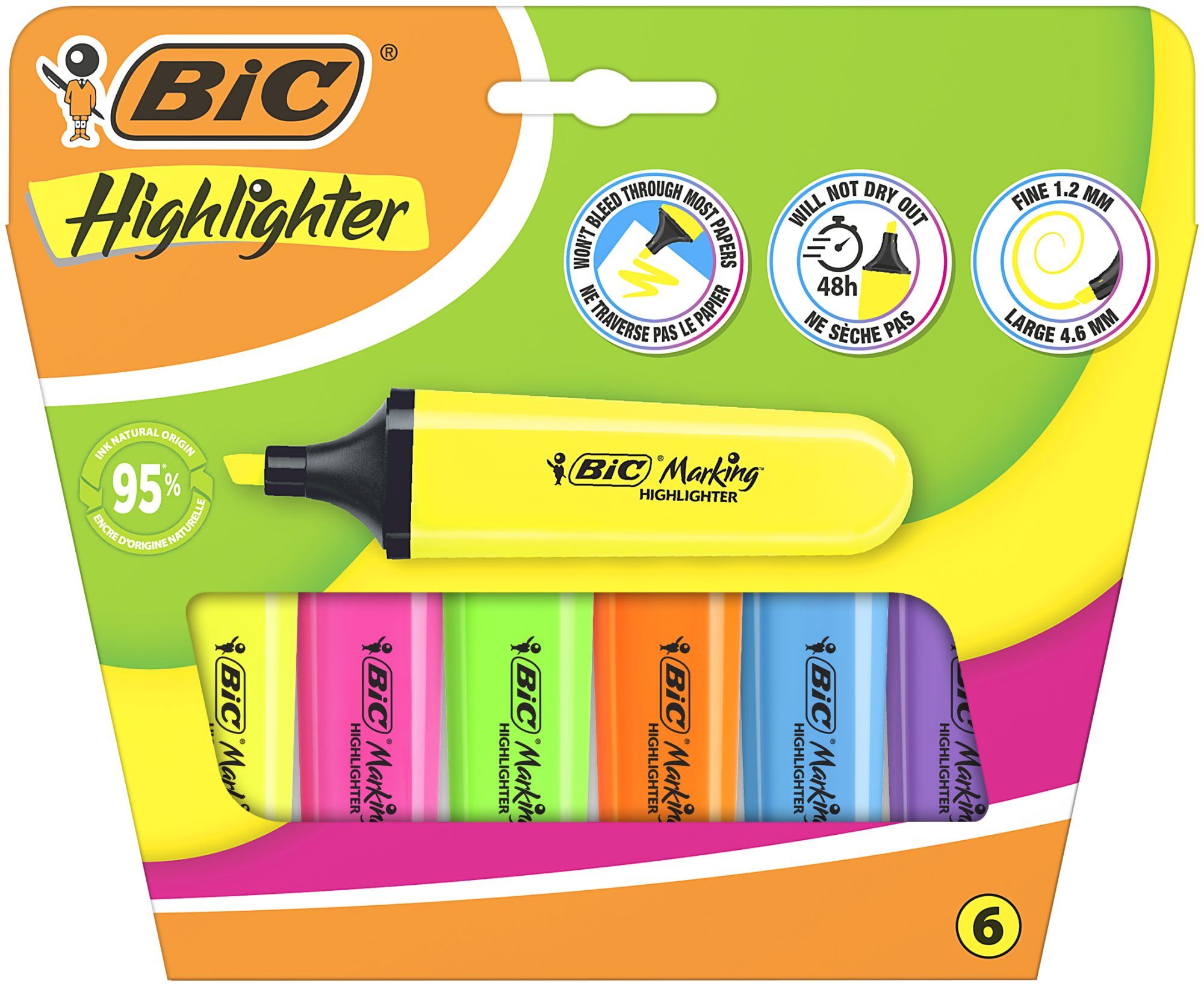 Zakreślacz BIC Flat Neon Highlighter 6 kolorów