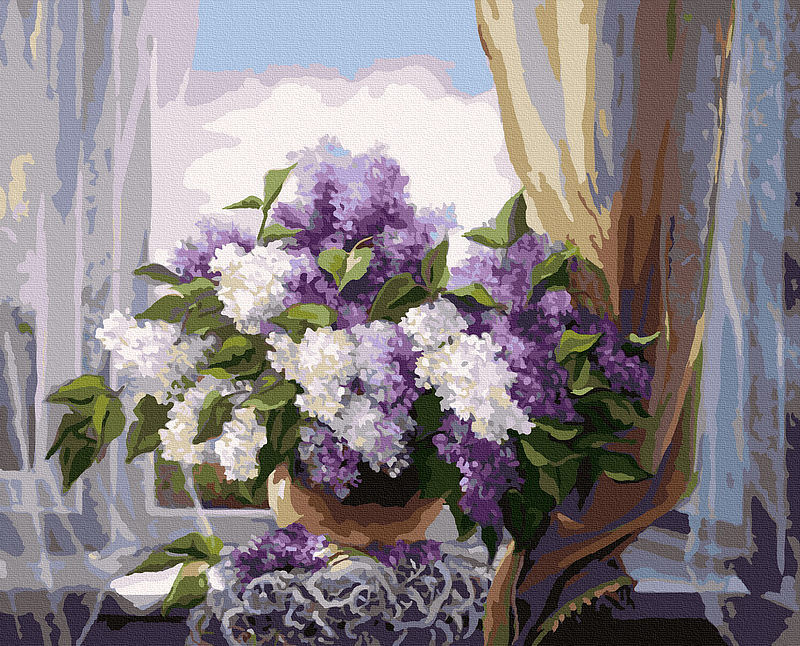 Malowanie po numerach lilac przy oknie